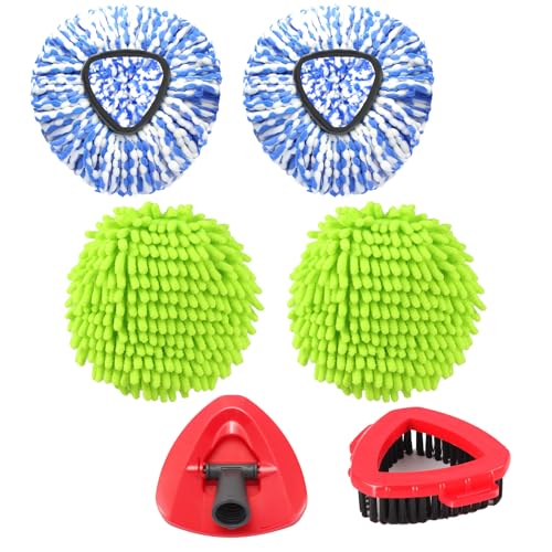 Mop Heads Replacements for OCedar RinseClean 2 Tank Spin Mop System Mop Replace Head with 2 Microfiber Mop Head Refills 2 Chenille Mop Pads 1 Scrub Brush and 1 Mop Base Set Combo