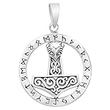 Lieferung durch Amazon.de Thors Hammer Ketten-Anhänger 925 Silber im Kreis mit keltischen Zeichen (26mm)