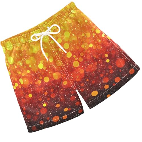 Pigsaly Boys Swim Trunks Dark Yellow Orange Red Gradient Flash Glitter Boys Board Shorts Swimsuit Swimwear Bathing Suit S