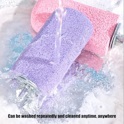 Image of Pet Teeth Grinding Stone and Perch, Bird Perch Stands, Natural Chewing Toys for Small Medium Birds Budgies Conures Cockatiels Rats, Cyan and Purple