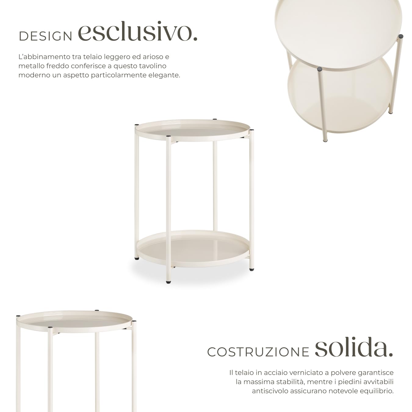 tectake® Tavolino Salotto 45,5 x 45,5 x 53 cm, Tavolino da salotto Tondo Basso, Mobile Soggiorno, Ripiano a Vassoio, Mobiletto Salvaspazio Divano, Camera, Ufficio, Soggiorno, Design Rustico - Crema
