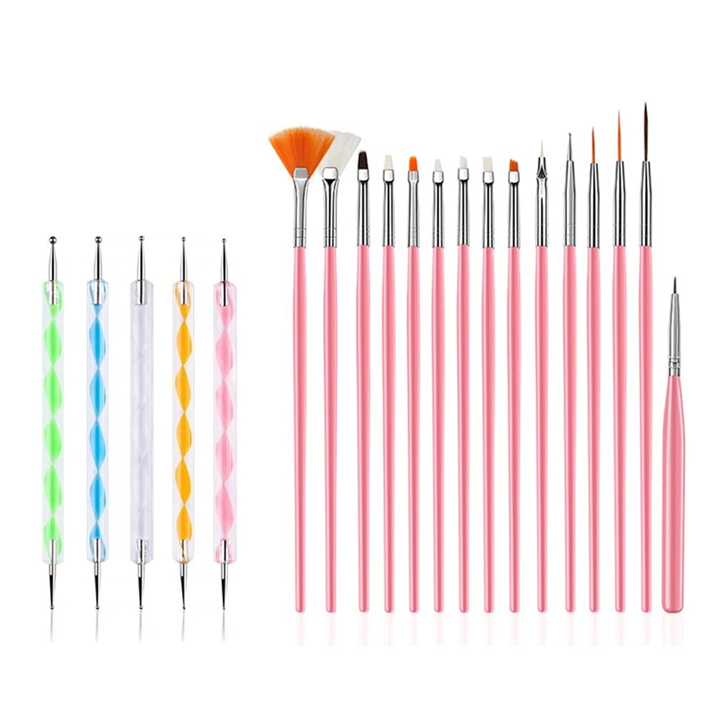 20PCS Nail Art Design Tools 15PCS Painting Brushes Set with 5PCS Dotting Pens