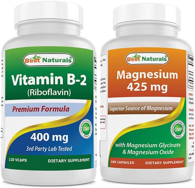 Best Naturals Vitamina B2 (riboflavina) 400 mg y glicinato de magnesio 425 mg