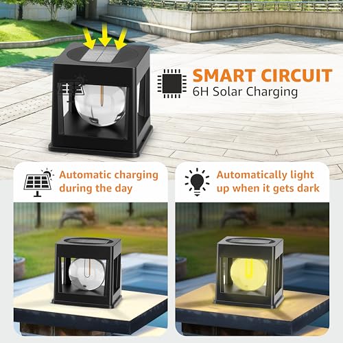 WIDEWINGS Solar Post Led Lights Outdoor, Solar Powered Fence Post Cap Lights, High Brightness Warm Yellow LED Lighting Decor for Garden Deck Patio (2)