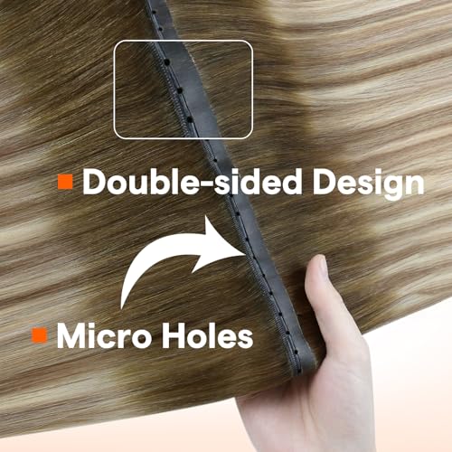 Image of Full Shine Butterfly Weft Hair Extensions 20 Inch 100G Brown Balayage | Ombre Brown To Medium Blonde mix ash brown Balayage, PU Hole Weft, Adds Volume, Date Night Styling, Natural Full Look