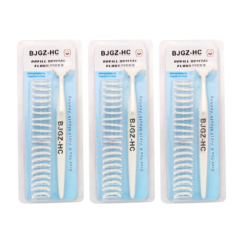 Portable BJGZ-HC Dental Flosser Kit with 20 Refill Heads - Ergonomic Snap-On Design for Effective Teeth Cleaning, Oral Hygiene Care for Adults &