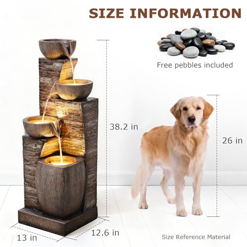 Image of 38.2 inch Tall Water Fountain Outdoor Garden Modern Fountains