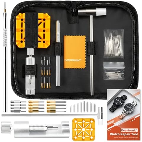 Eventronic Uhrenwerkzeug, Uhrmacherwerkzeug Set mit Uhrenwerkzeug Armband, Uhren Werkzeuge Set Einschließlich Federstegwerkzeug, Uhrenarmband Entferner, Hammer, 20PCS Federstege Cover