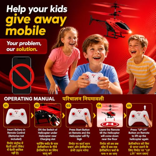 Image of Upgraded 5.1 Gravity Sensor Helicopter Toy for Boys Age 4+, Safety Sensor, 320 RPM Motor, 2.6 Remote, Rechargeable Battery, LED Lights I Pack of 1 (Red Colour)
