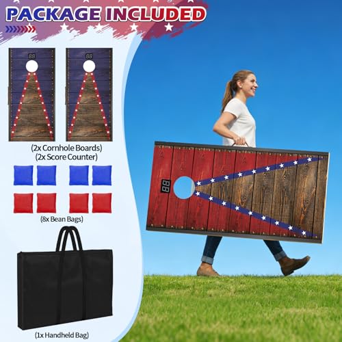Image of Electronic Cornhole Board Set 4x2ft 3x2ft 2x1ft, Automatic Scoring Corn Hole Games for Adults & Kids, Wooden Portable Cornhole Set with 8 Bean Bags & Carrying Bag for Outdoor, Tailgate, Party