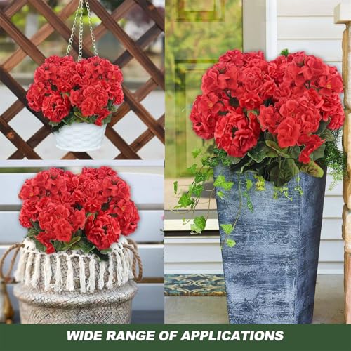 Artificial Geraniums Flowers for Outdoors, 6pcs Artificial Fake Outdoor Flowers Fleur Artificielle Exterieur Faux Silk Geraniums Flower image 2