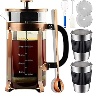 ADAMITA French Press Coffee Maker 8 cups 34 oz 304 Stainless Steel Coffee Press with 4 Filter Screens, Easy Clean Heat…