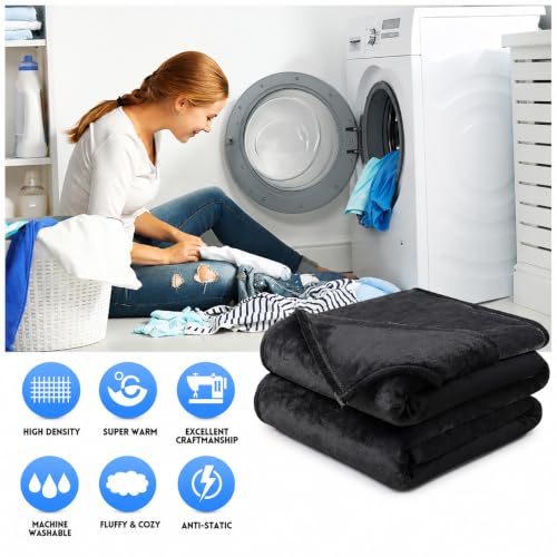 Image of EASELAND Soft Lightweight Twin Size Fleece Blanket, Black, 66x90 inches | Breathable Cozy Texture, Plush Flannel Warm Fabric, Anti-Static, Machine Washable, for Bed, Couch, Sofa