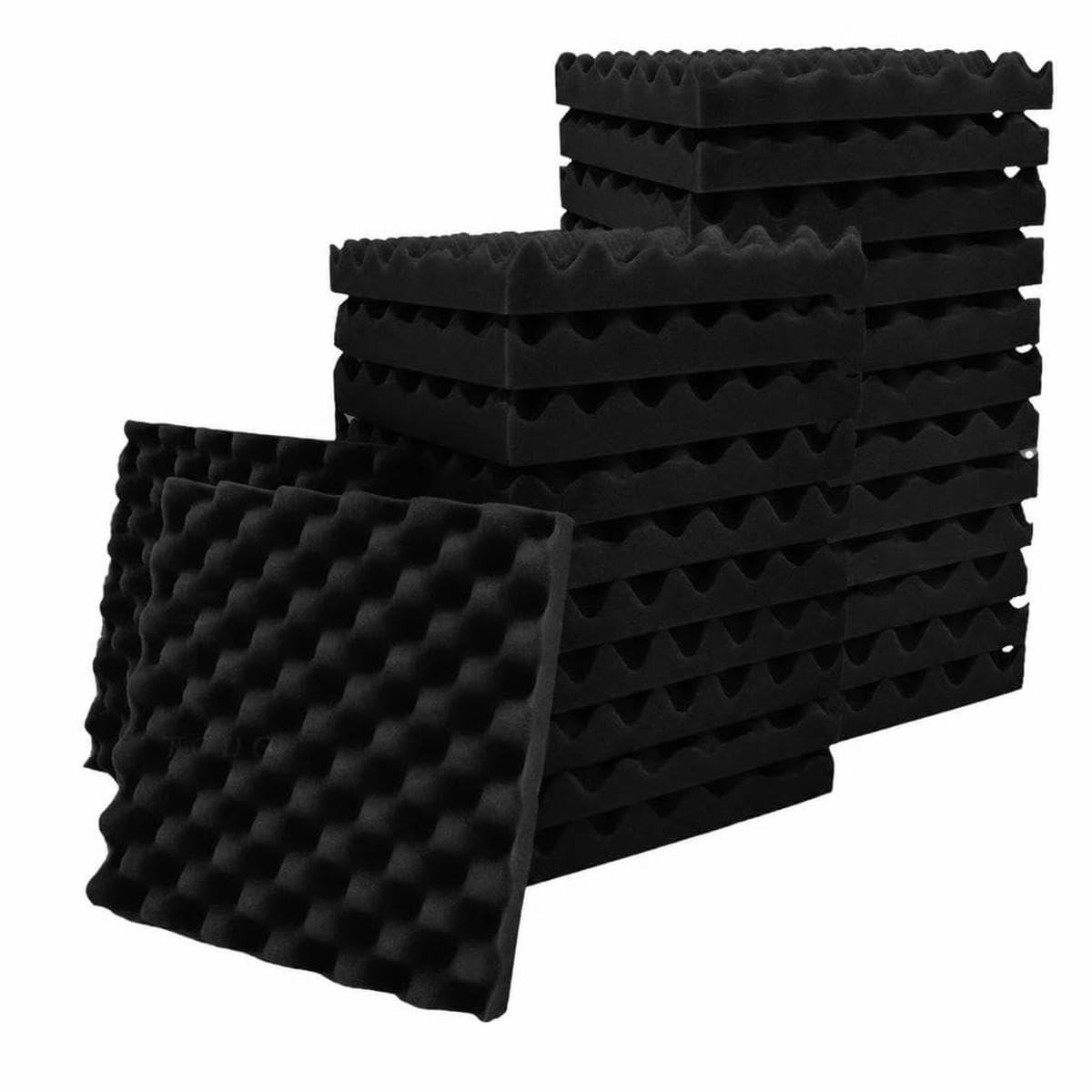 Acoustic Foam Fireproof Soundproofing Sponge 6/12/24/48 Pcs Egg Crate Soundproof Foam Studio Home Sound-Absorbing-Black-Medium Density-48 Pcs with Tapes-2.5cm Thick