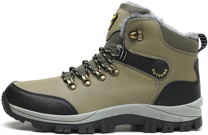 KIUGCO Men's Winter Snow Boots Waterproof Warm Plush Lined Non-Slip Lace-Up Outdoor Shoes for Casual Hiking Walking