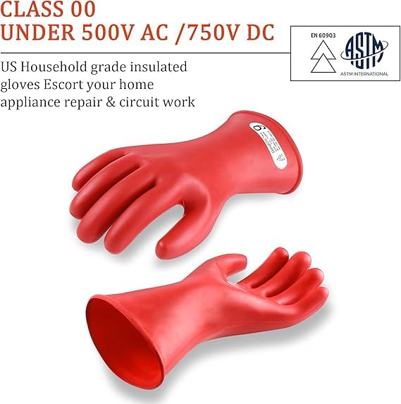 Image of DongChu 500V Natural Rubber Gloves - Class 00 Electrical Insulating Low Voltage Linesmen's Gloves, Cotton Anti-Static Knitted Lining, Double-Layer Design, Size 9