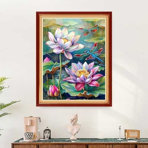 Image of Findvoor Stamped Cross Stitch Kits for Beginners Full Range of Cross Stitching Embroidery Pattern for Adults, 11CT DIY Needlepoint Embroidery Starter Kits-Lotus Dragonfly 16x20 inch
