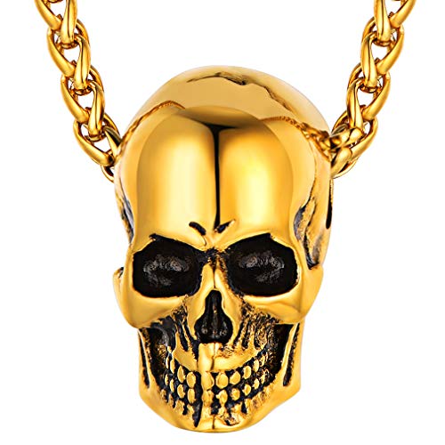 FaithHeart Colgante Cabeza Esquelético Chapado en Oro Amarillo 18K Collar Moderno para...