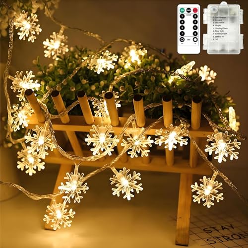BG9D Schneeflocke Lichterkette 7,5m 50 LED,Warmweiß,Batteriebetrieben...