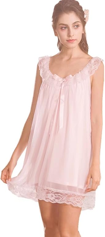 Womens Lace Vintage Victorian Nightgown Ladies Sleeveless Sleep Dress