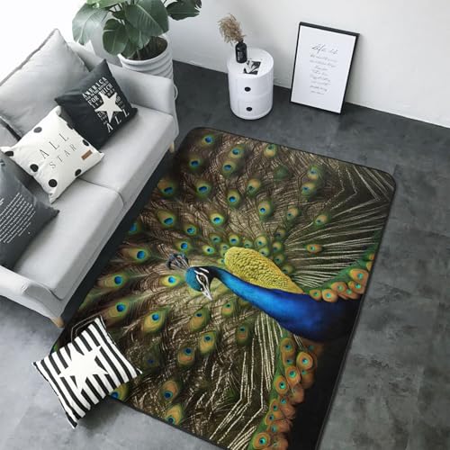 Tapis antidérapant et lavable à imprimé plume de paon pour sol moderne - 4