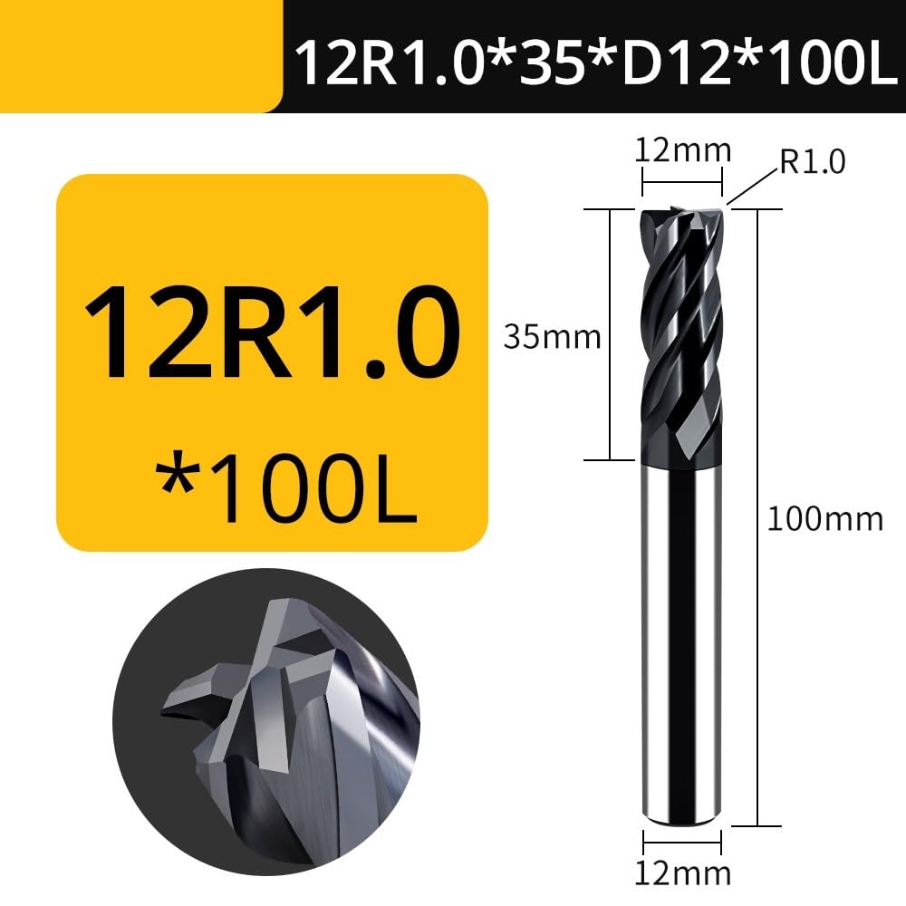 Frez z węglikiem wolframu, 4 rowki, 1 sztuka, HRC60, frez (12R1XD12X100L, 5 szt.)