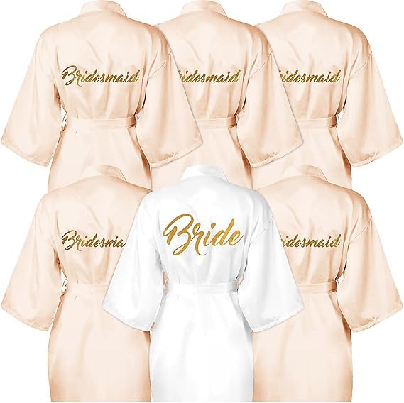 Accappatoio Kimono Da Sposa In Raso Con Scritta Glitterata 'Bridesmaid' - Champagne, Taglia S - 3