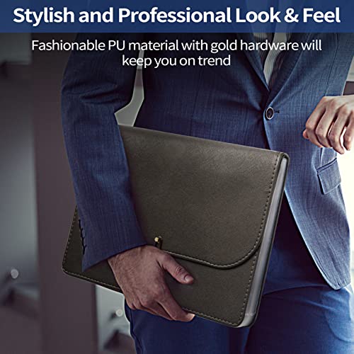 Sooez 24 Pockets Accordion File Organizer, Letter Size, Durable Leather Expanding File Folder, Paper Bill Tax Receipt Organizer, Large Capacity Document Holder With Blank Labels, Dark Gray #TOP5