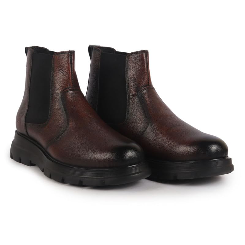 Image of FAUSTO Men Genuine Leather Slip On Boots | Chelsea Work Boots | Lightweight Memory Cushion Shoes | Formal Boots