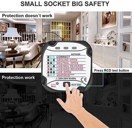 Hand pressing the RCD test button on the Bside AST01 socket tester