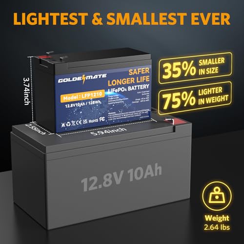 image for GOLDENMATE 12V 10Ah LiFePO4 Lithium Deep Cycle Battery(2-Pack), 5000+ 