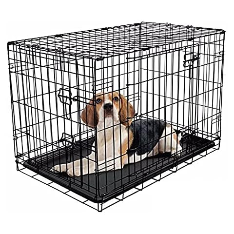 RAC Dog Puppy Cage Folding 2 Door Crate with Plastic Tray Medium 30-inch Black (Medium) Cover