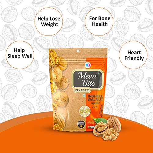 Image of MEVABITE Organic Walnuts In-Shell | 100% Pure Organic and Gluten Free Walnuts | Rich in Omega3 Fatty Acid, Proteins, Nutrients, Fiber & Vitamins (California Walnuts, 500 Grams)