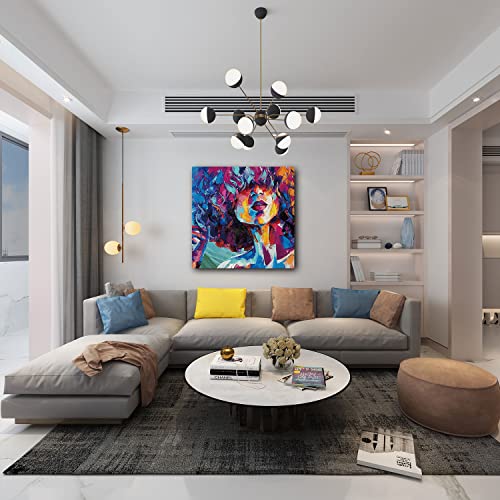 Abstract Black Queen Canvas Wall-Art For Bedroom - African American Women Portrait Prints Art Wall Decorations - High Definition Giclee Printed Pictures Paintings - Original Design With Framed - Ready To Hang 24"W X 24"H #TOP7