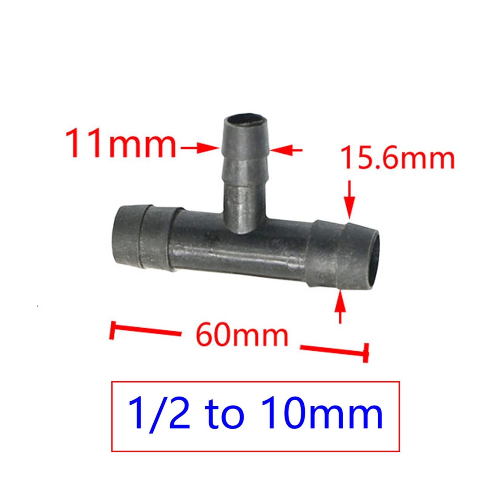 Adaptador de Conector de Utilidad Adaptador de Conector de Manguera 200 Piezas de Manguera Reductora de Presión en T de 1I2" a 8 Mm 10 Mm Conector de Púa en T de 1/2 Divisor Deua de 3 Vías/1I2 a 10Mm