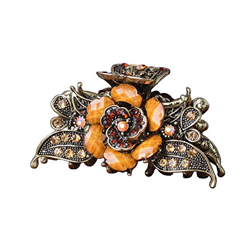 Antiqued Rose Metal Hair Claw Rhinestones and Sequins Retro Fashion Hair Clip (Brown)