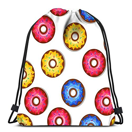 Lmtt Mochilas con cordón Deliciosas rosquillas glaseadas sobre Blanco de Viaje Escolar