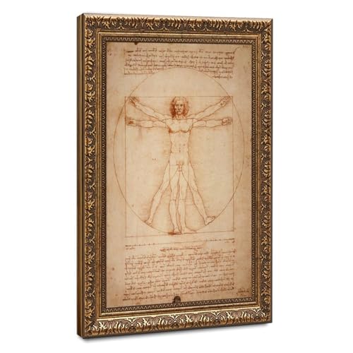Toile Homme de Vitruve Da Vinci cadre à suspendre, décoration murale salon vintage 50x76 cm