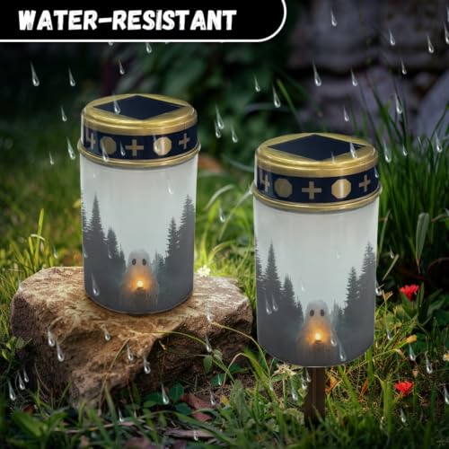 Image of Halloween GhostSolar Memorial Lights for Graves | Outdoor Waterproof LED Flameless Candle Grave Lights Solar Powered Landscape Light for Grave Memorial Gift, Cemetery Decor