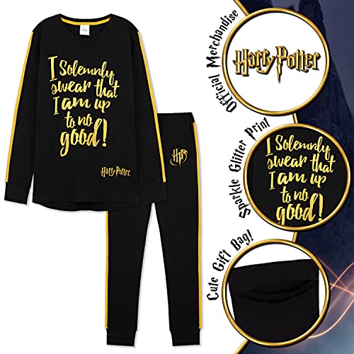 Harry-Potter-Schlafanzug-Damen-Lang-Pyjama-Damen-Karte-des-Rumtreibers-Nachtwaesche-Damen-mit-Tasche