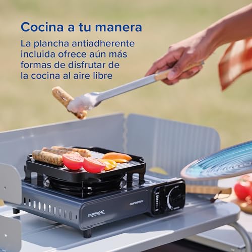 Campingaz Camp Bistro 3 Fornelli Piastra Combo | Fornello da campeggio a 1 bruciatore | 2200 Watt | Cucina da esterno compatta e portatile | Include custodia per un facile trasporto | Nero - Imagen 3