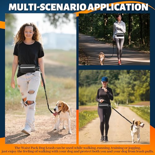 Joggingleine Hund Freihändig Bauchgurt Hundeleine Laufleine für Hunde Freihandleine Hund Laufgurt Joggen mit Dual Griffe bis 50kg