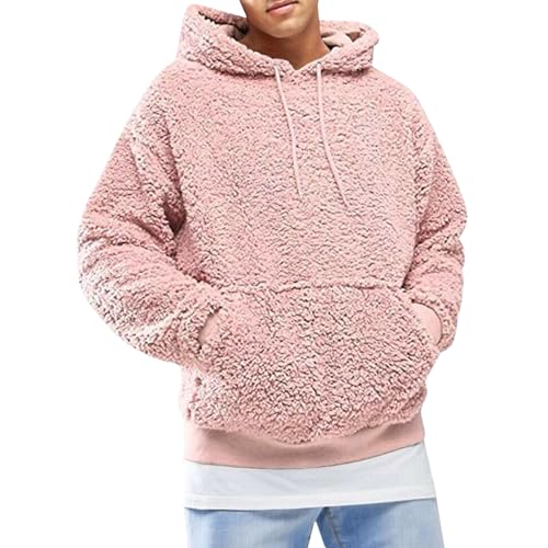 Men's Fuzzy Sherpa Pullover Hoodie Warm Oversized Long Sleeve Hooded Sweatshirt With Front Casual Winter Outwear