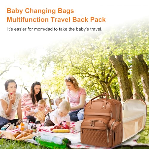 Image of Astro alan Baby Diaper Bags with Changing Station, Waterproof Diaper Bag Backpack for Moms Dads with USB Charging Port, Baby Shower Gifts, Large Capacity diaper backpack, Brown