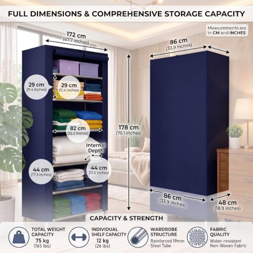 Image of Ulif Multipurpose ๐๐ผ๐น๐น๐ฎ๐ฝ๐๐ถ๐ฏ๐น๐ฒ ๐ช๐ฎ๐ฟ๐ฑ๐ฟ๐ผ๐ฏ๐ฒ Cabinet | ๐๐ผ๐น๐ฑ๐ฎ๐ฏ๐น๐ฒFabric Organizer with ๐ฒ ๐ฆ๐ต๐ฒ๐น๐๐ฒ๐ | Portable Clothes ๐ฆ๐๐ผ๐ฟ๐ฎ๐ด๐ฒ ๐ฅ๐ฎ๐ฐ๐ธ for Bedroom (FIROZI)