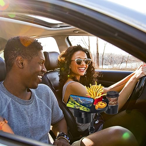 Idota Auto Getränkehalter Tisch mit Handyhalter, 3 in 1 Getränkehalter Auto Verlängerung 360° Verstellbares Becherhalter Auto Multifunktionstisch mit Antirutschmatte für Frites/Burger/Geldbörsen