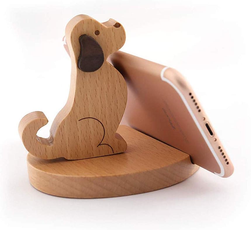 Portable Rotatable Puppy Solid Wood Mobile Phone Holder, Creative Desktop Universal Mobile Phone Support, Compatible With Apple Android Mobile Phone And Tablet Desktop Stand (2 Pcs)