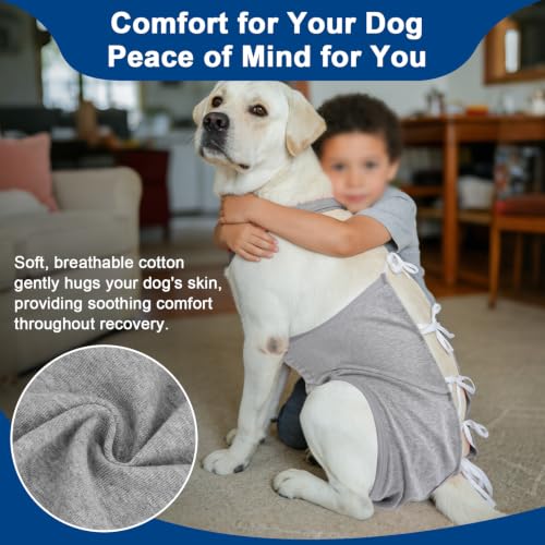 Image of BARKLESS Recovery Suit for Dogs, Soft Surgical Onesie for Female Spay | Breathable Cotton Body Suit for Dog After Surgery to Prevent Licking Abdominal Wounds, Cone Alternative (Grey, L)