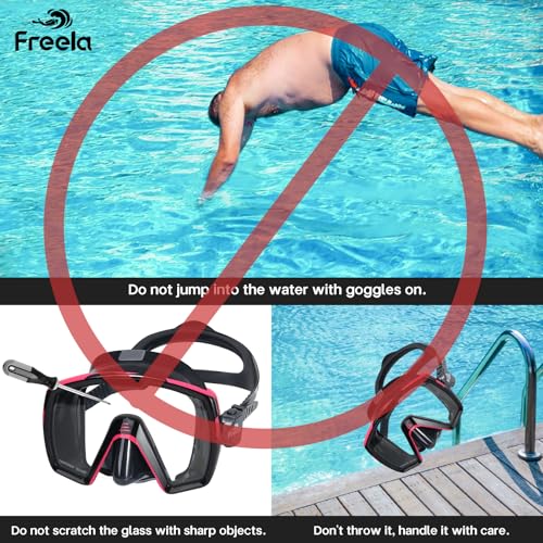 Image of Freela Adult Swim Goggles Mask Tempered Glass Anti Fog Waterproof 180Clear | Youth Compatible, Tempered Glass, Pool Snorkeling Open‑Water Swim Soft Silicone Nose Cover Design, Underwater Sightseeing