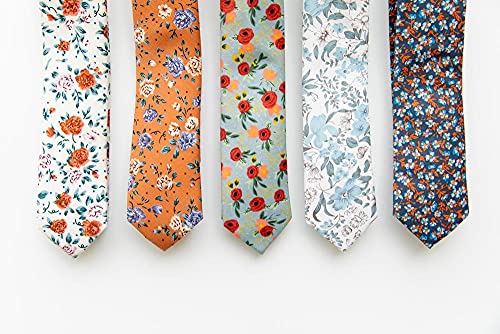 Image of DAZI Men's Skinny Tie Floral Print Cotton Necktie, Great for Weddings, Groom, Groomsmen, Missions, Dances, Gifts.